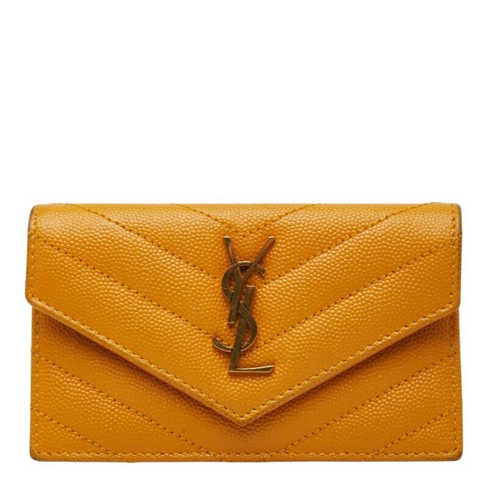 Saint Laurent Monogram Fragment YSL Flap Card Case Wallet Yellow Leather